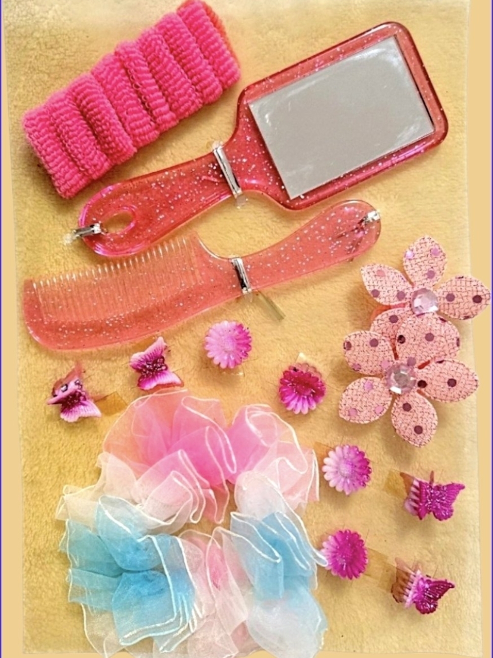 Sparkle Pink Kids Hair Accessory Set with Mirror & Comb
